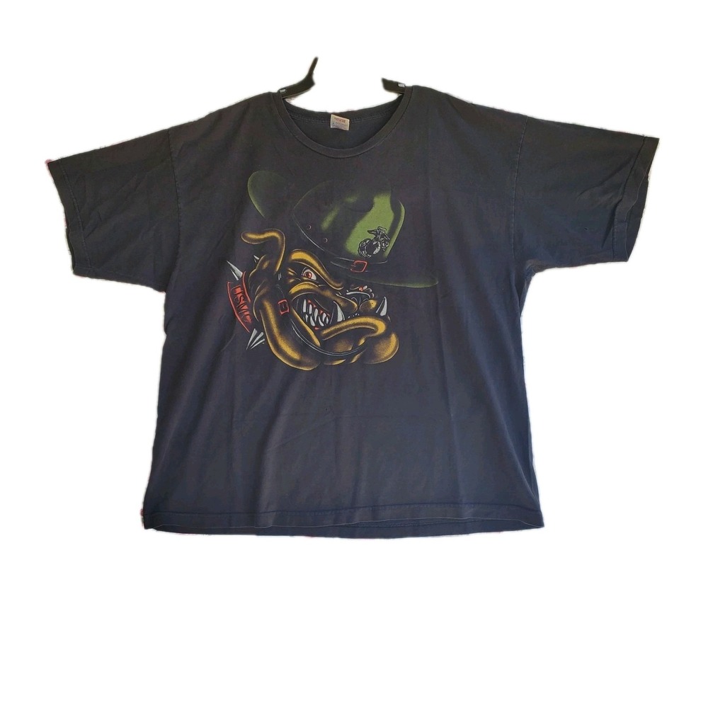 VTG United States Marine‎ Corps Bulldog Devil Dog T-Shirt Mens Black Graphic 2XL